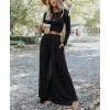 imagechouyatou Womens 2 Piece Outfits Rib Knit Long Sleeve Crop Top Sweater Wide Leg Pants Matching SetsBlack