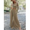 imagechouyatou Womens 2 Piece Outfits Rib Knit Long Sleeve Crop Top Sweater Wide Leg Pants Matching SetsKhaki