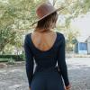 imagechouyatou Womens 2 Piece Outfits Rib Knit Long Sleeve Crop Top Sweater Wide Leg Pants Matching SetsNavy Blue