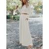 imagechouyatou Womens 2 Piece Outfits Rib Knit Long Sleeve Crop Top Sweater Wide Leg Pants Matching SetsWhite