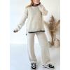 imagechouyatou Womens 2 Piece Outfits Ribbed Knit Set Pullover Sweater Wide Leg Pants Lounge SetsApricot