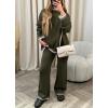imagechouyatou Womens 2 Piece Outfits Ribbed Knit Set Pullover Sweater Wide Leg Pants Lounge SetsArmy Green