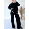 imagechouyatou Womens 2 Piece Outfits Ribbed Knit Set Pullover Sweater Wide Leg Pants Lounge SetsBlack