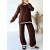 imagechouyatou Womens 2 Piece Outfits Ribbed Knit Set Pullover Sweater Wide Leg Pants Lounge SetsDark Brown
