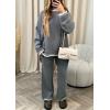 imagechouyatou Womens 2 Piece Outfits Ribbed Knit Set Pullover Sweater Wide Leg Pants Lounge SetsGrey