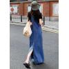 imagechouyatou Womens Adjustable Strap Distressed Denim Overall Dress ALine Back Split Pinafore Bib Jean DressBlue
