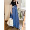 imagechouyatou Womens Adjustable Strap Distressed Denim Overall Dress ALine Back Split Pinafore Bib Jean DressBlue