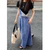 imagechouyatou Womens Adjustable Strap Distressed Denim Overall Dress ALine Back Split Pinafore Bib Jean DressBlue