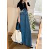 imagechouyatou Womens Adjustable Strap Distressed Denim Overall Dress ALine Back Split Pinafore Bib Jean DressRetro Blue