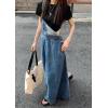 imagechouyatou Womens Adjustable Strap Distressed Denim Overall Dress ALine Back Split Pinafore Bib Jean DressRetro Blue