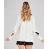 imagechouyatou Womens Cable Knit Embroidery Patchwork Cardigan V Neck Long Sleeve Open Front Button Down SweaterWhite