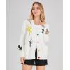 imagechouyatou Womens Cable Knit Embroidery Patchwork Cardigan V Neck Long Sleeve Open Front Button Down SweaterWhite
