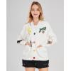 imagechouyatou Womens Cable Knit Embroidery Patchwork Cardigan V Neck Long Sleeve Open Front Button Down SweaterWhite