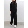 imagechouyatou Womens Casual 2 Piece Outfits Knitted Mock Neck Sweater Wide Leg Pant SetBlack