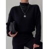 imagechouyatou Womens Casual 2 Piece Outfits Knitted Mock Neck Sweater Wide Leg Pant SetBlack