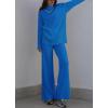 imagechouyatou Womens Casual 2 Piece Outfits Knitted Mock Neck Sweater Wide Leg Pant SetBlue