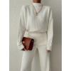 imagechouyatou Womens Casual 2 Piece Outfits Knitted Mock Neck Sweater Wide Leg Pant SetWhite