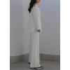 imagechouyatou Womens Casual 2 Piece Outfits Knitted Mock Neck Sweater Wide Leg Pant SetWhite