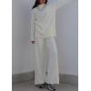imagechouyatou Womens Casual 2 Piece Outfits Knitted Mock Neck Sweater Wide Leg Pant SetWhite