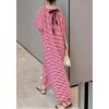 imagechouyatou Womens Casual Gingham LooseFit Swing Dress Cotton Linen Lantern Puff Sleeve Plaid Maxi DressRed