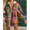 imagechouyatou Womens Casual Lapel Brushed Plaid Button Down Wool Blend Oversized Shacket Jacket Coat with PocketsRose Red