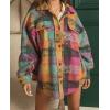 imagechouyatou Womens Casual Lapel Brushed Plaid Button Down Wool Blend Oversized Shacket Jacket Coat with PocketsRose Red