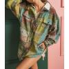 imagechouyatou Womens Casual Lapel Brushed Plaid Button Down Wool Blend Oversized Shacket Jacket Coat with PocketsYellow Green