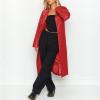 imagechouyatou Womens Casual Lapel Open Front Pu Faux Leather Long Trench Coat with BeltRed