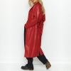 imagechouyatou Womens Casual Lapel Open Front Pu Faux Leather Long Trench Coat with BeltRed