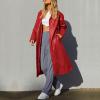 imagechouyatou Womens Casual Lapel Open Front Pu Faux Leather Long Trench Coat with BeltRed