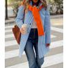 imagechouyatou Womens Color Block Striped Hooded Cardigan Sweaters Button Down Long Coatigan Jackets with PocketsBlue