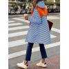 imagechouyatou Womens Color Block Striped Hooded Cardigan Sweaters Button Down Long Coatigan Jackets with PocketsBlue