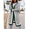 imagechouyatou Womens Color Block Vertical Striped Open Front Oversized Hooded Long Cardigan Sweaters with PocketsGray