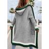 imagechouyatou Womens Color Block Vertical Striped Open Front Oversized Hooded Long Cardigan Sweaters with PocketsGray