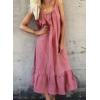 imagechouyatou Womens Cotton Linen Spaghetti Strap Beach Dress Casual Loose ALine Midi Long SundressPink