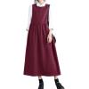 imagechouyatou Womens Cute Sleeveless Corduroy Overall Dress Jumper Midi Babydoll Tank Dress with PocketsDark Red