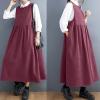 imagechouyatou Womens Cute Sleeveless Corduroy Overall Dress Jumper Midi Babydoll Tank Dress with PocketsDark Red