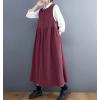 imagechouyatou Womens Cute Sleeveless Corduroy Overall Dress Jumper Midi Babydoll Tank Dress with PocketsDark Red