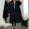 imagechouyatou Womens Fake 2 Piece Hooded Wool Blend Long Overcoat Notched Collar Double Breasted Pea CoatBlack