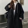 imagechouyatou Womens Fake 2 Piece Hooded Wool Blend Long Overcoat Notched Collar Double Breasted Pea CoatBlack
