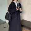 imagechouyatou Womens Fake 2 Piece Hooded Wool Blend Long Overcoat Notched Collar Double Breasted Pea CoatBlack