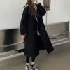 imagechouyatou Womens Fake 2 Piece Hooded Wool Blend Long Overcoat Notched Collar Double Breasted Pea CoatBlack