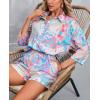 imagechouyatou Womens Floral Print 2 Piece Outfits 34 Sleeve Button Down Oversized Shirt and Shorts SetPink Blue