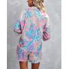 imagechouyatou Womens Floral Print 2 Piece Outfits 34 Sleeve Button Down Oversized Shirt and Shorts SetPink Blue