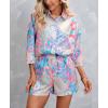 imagechouyatou Womens Floral Print 2 Piece Outfits 34 Sleeve Button Down Oversized Shirt and Shorts SetPink Blue