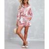 imagechouyatou Womens Floral Print 2 Piece Outfits 34 Sleeve Button Down Oversized Shirt and Shorts SetRed