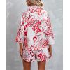 imagechouyatou Womens Floral Print 2 Piece Outfits 34 Sleeve Button Down Oversized Shirt and Shorts SetRed