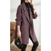 imagechouyatou Womens Notch Lapel Herringbone Wool Coat Formal Office Work Double Breasted Winter Pea CoatPurple