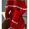 imagechouyatou Womens Off The Shoulder Bell Long Sleeve Sweater Mini Dress Lace Trim Bodycon Ribbed Knit Sweater DressRed