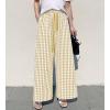imagechouyatou Womens Plaid Wide Leg Culotte Pants Gingham High Elastic Waisted Cropped Palazzo Pants with PocketsKhaki